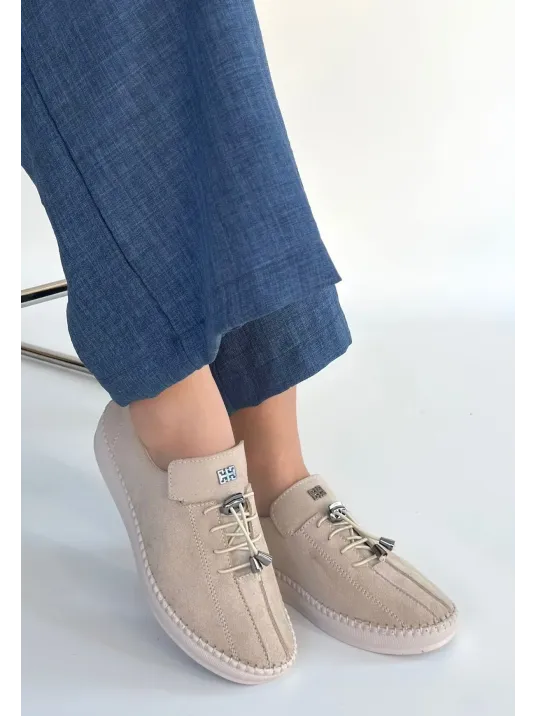 Warte Bej Süet Bağcıklı Spor Ayakkabı