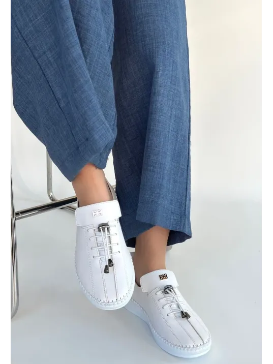 Warte Beyaz Deri Bağcıklı Spor Ayakkabı