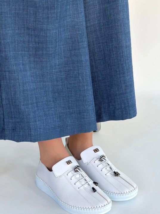 Warte Beyaz Deri Bağcıklı Spor Ayakkabı