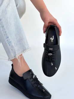 Warte Siyah Deri Bağcıklı Spor Ayakkabı