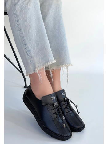 Warte Siyah Deri Bağcıklı Spor Ayakkabı