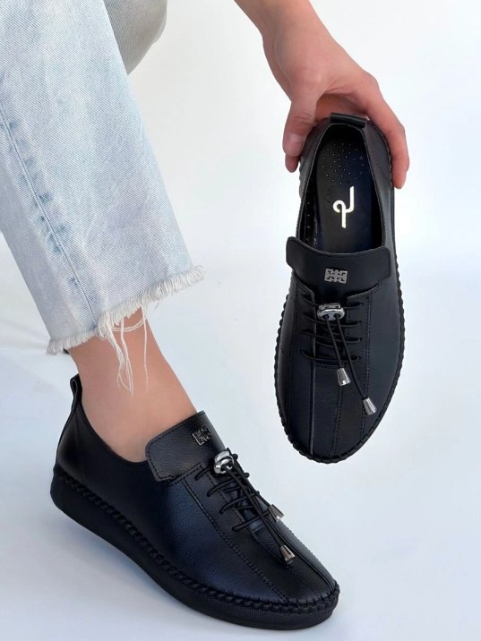 Warte Siyah Deri Bağcıklı Spor Ayakkabı