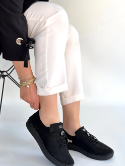 Warte Siyah Süet Bağcıklı Spor Ayakkabı