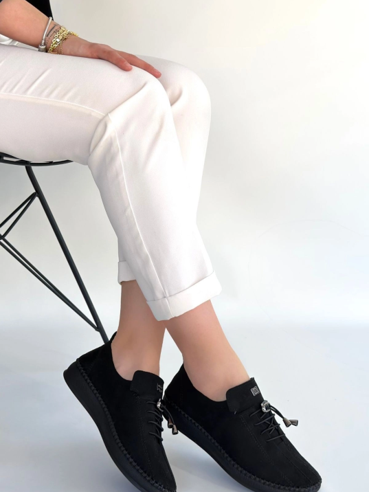 Warte Siyah Süet Bağcıklı Spor Ayakkabı