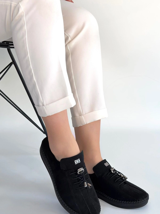 Warte Siyah Süet Bağcıklı Spor Ayakkabı