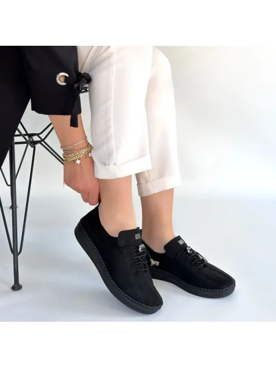 Warte Siyah Süet Bağcıklı Spor Ayakkabı