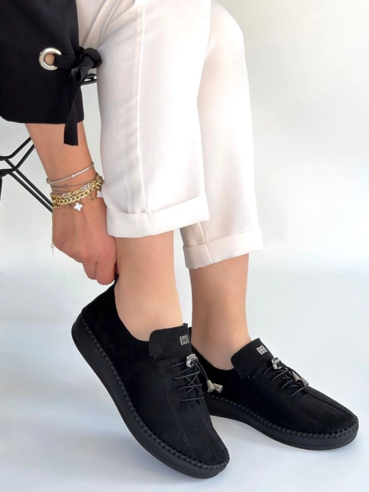 Warte Siyah Süet Bağcıklı Spor Ayakkabı