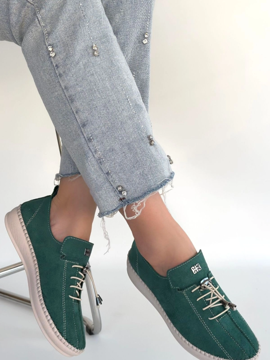 Warte Yeşil Süet Bağcıklı Spor Ayakkabı