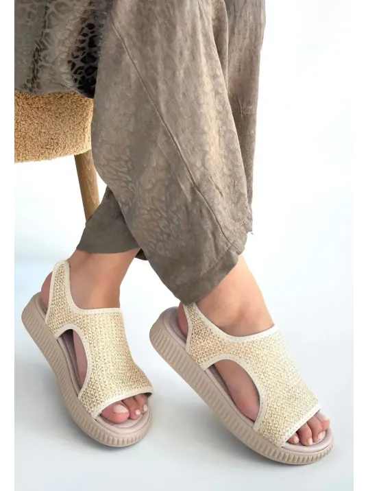 Wayi Bej Hasır Cilt Sandalet Wayi Bej Hasır Cilt Sandalet