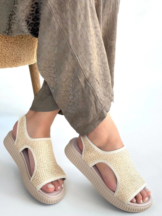 Wayi Bej Hasır Cilt Sandalet Wayi Bej Hasır Cilt Sandalet