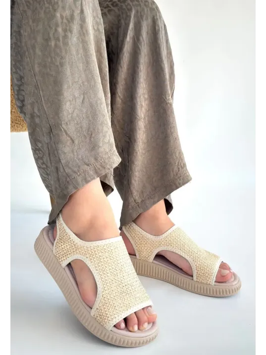 Wayi Bej Hasır Cilt Sandalet Wayi Bej Hasır Cilt Sandalet