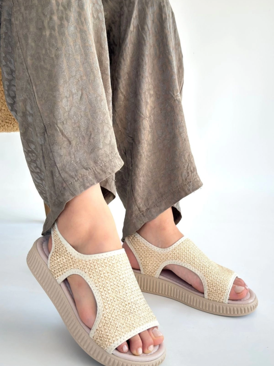 Wayi Bej Hasır Cilt Sandalet Wayi Bej Hasır Cilt Sandalet