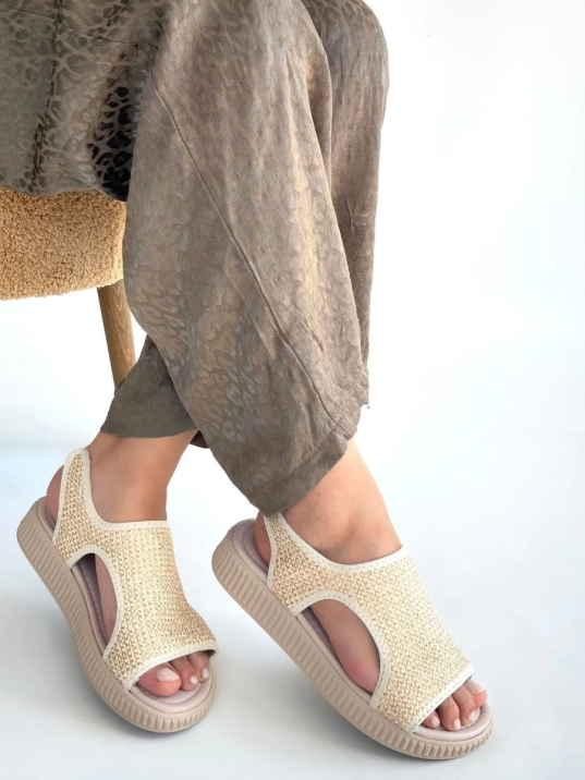 Wayi Bej Hasır Cilt Sandalet Wayi Bej Hasır Cilt Sandalet