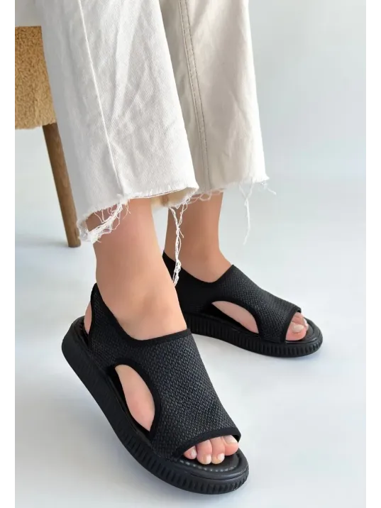 Wayi Siyah Hasır Cilt Sandalet Wayi Siyah Hasır Cilt Sandalet