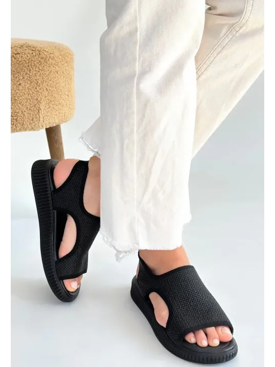 Wayi Siyah Hasır Cilt Sandalet Wayi Siyah Hasır Cilt Sandalet