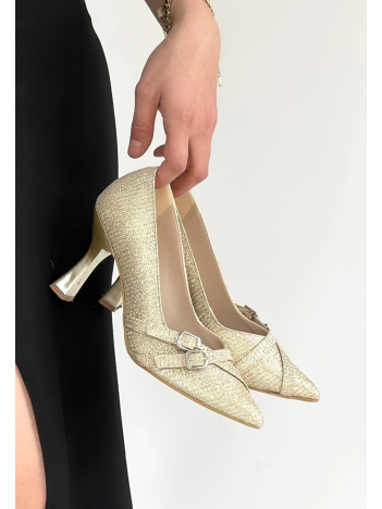 Wenda Gold Simli Cilt Topuklu Ayakkabı
