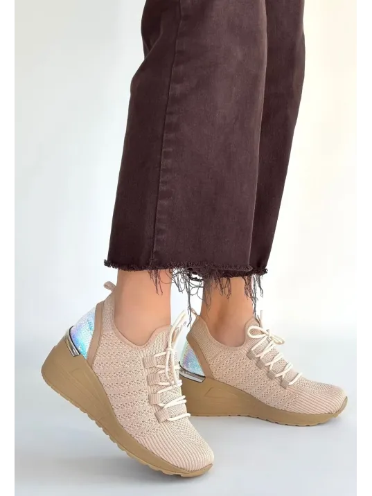 Weor Bej Triko Bağcıklı Spor Ayakkabı