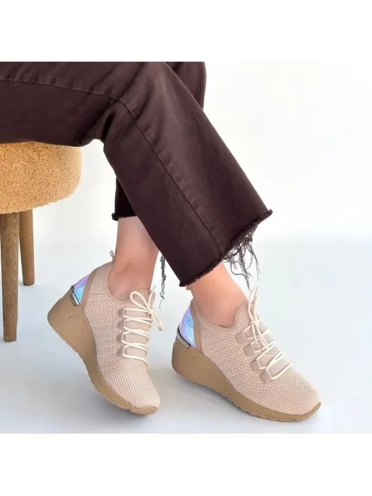 Weor Bej Triko Bağcıklı Spor Ayakkabı