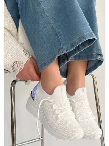 Weor Beyaz Triko Bağcıklı Spor Ayakkabı