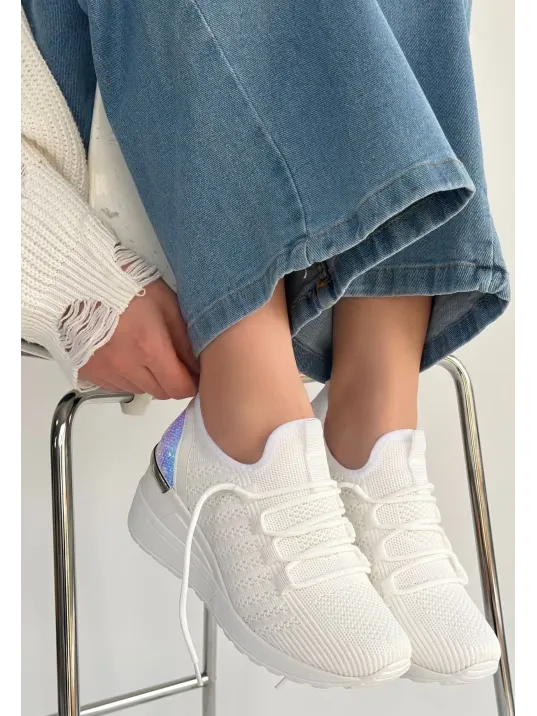 Weor Beyaz Triko Bağcıklı Spor Ayakkabı