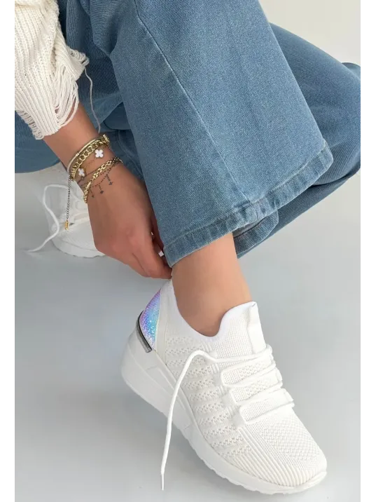 Weor Beyaz Triko Bağcıklı Spor Ayakkabı