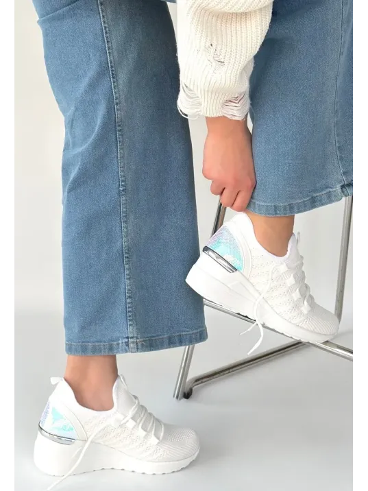Weor Beyaz Triko Bağcıklı Spor Ayakkabı