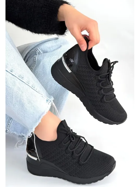 Weor Siyah Triko Bağcıklı Spor Ayakkabı