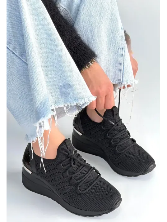 Weor Siyah Triko Bağcıklı Spor Ayakkabı