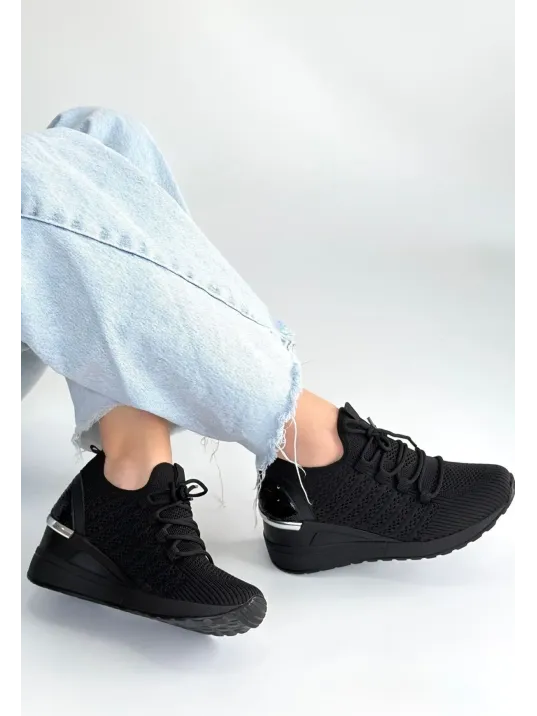 Weor Siyah Triko Bağcıklı Spor Ayakkabı