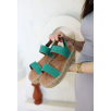 Wery Turkuaz Deri Cırt Cırtlı Sandalet Wery Turkuaz Deri Cırt Cırtlı Sandalet