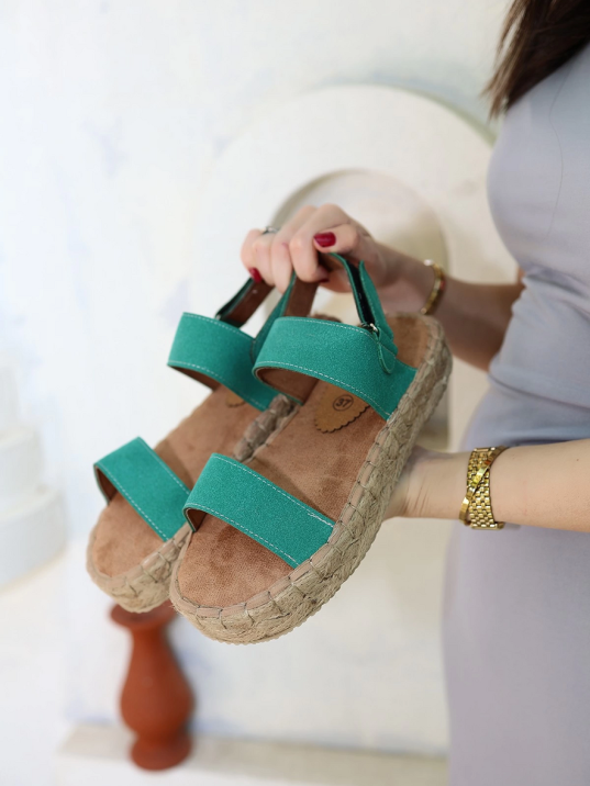 Wery Turkuaz Deri Cırt Cırtlı Sandalet Wery Turkuaz Deri Cırt Cırtlı Sandalet