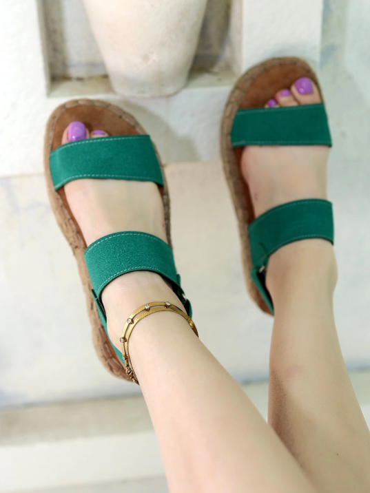 Wery Turkuaz Deri Cırt Cırtlı Sandalet Wery Turkuaz Deri Cırt Cırtlı Sandalet