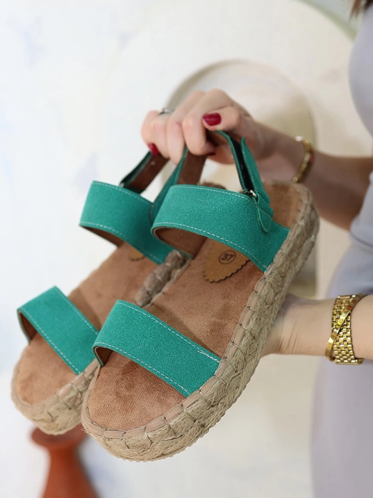 Wery Turkuaz Deri Cırt Cırtlı Sandalet Wery Turkuaz Deri Cırt Cırtlı Sandalet