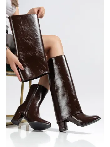 Wila Kahverengi Parlak Topuklu Tak Çıkar Çizme