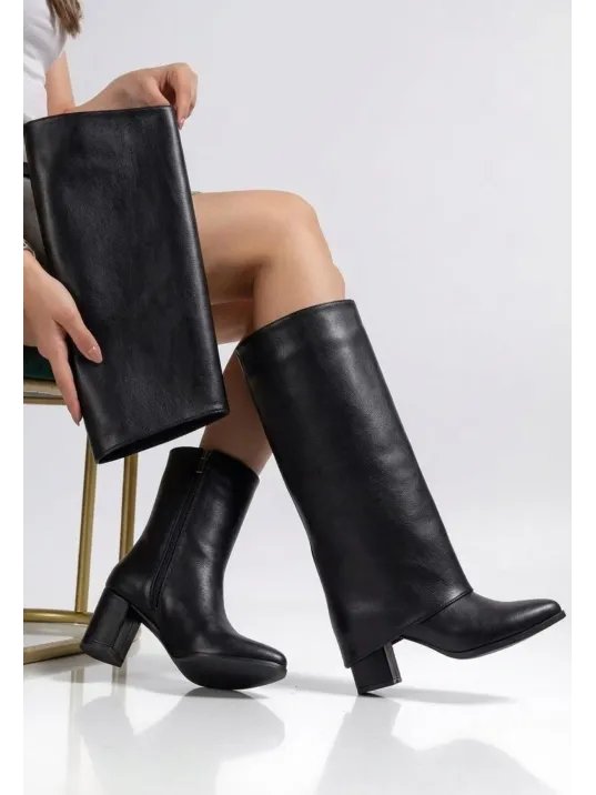 Wila Siyah Cilt Topuklu Tak Çıkar Çizme