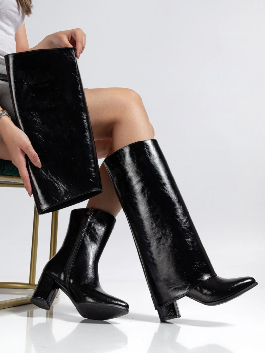 Wila Siyah Parlak Topuklu Tak Çıkar Çizme Wila Siyah Parlak Topuklu Tak Çıkar Çizme