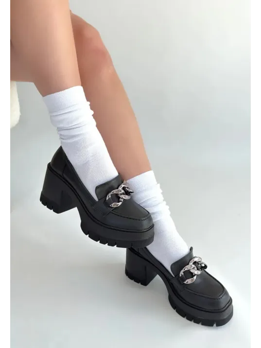 Winar Siyah Cilt Doldu Topuk Ayakkabı