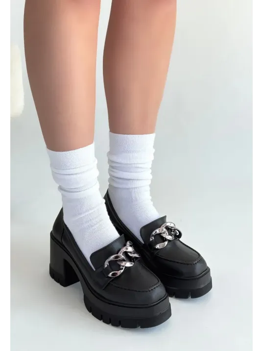 Winar Siyah Cilt Doldu Topuk Ayakkabı