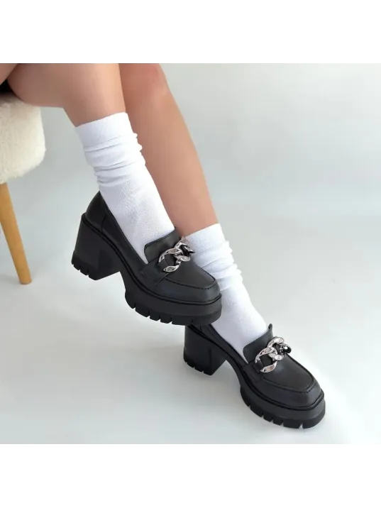 Winar Siyah Cilt Doldu Topuk Ayakkabı