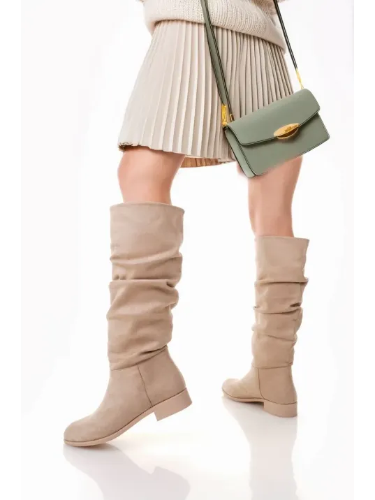 Winda Bej Süet Körüklü Çizme Winda Bej Süet Körüklü Çizme