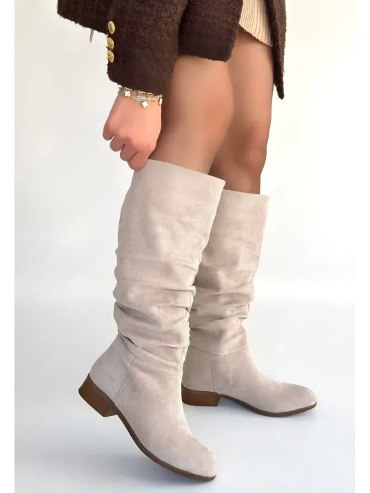 Winda Bej Süet Körüklü Topuklu Çizme Winda Bej Süet Körüklü Topuklu Çizme