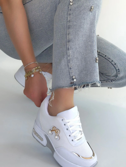 Wody Beyaz Cilt Simli Bağcıklı Spor Ayakkabı