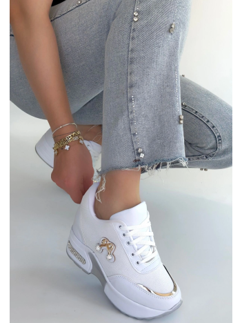 Wody Beyaz Cilt Simli Bağcıklı Spor Ayakkabı