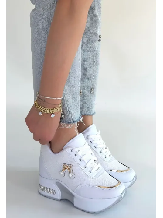 Wody Beyaz Cilt Simli Bağcıklı Spor Ayakkabı