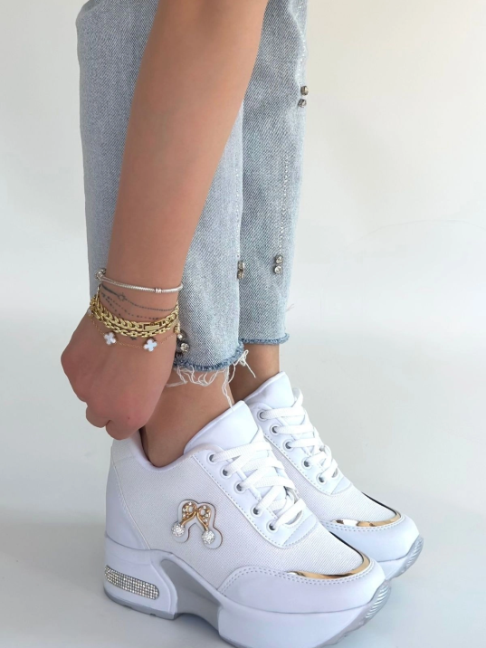 Wody Beyaz Cilt Simli Bağcıklı Spor Ayakkabı