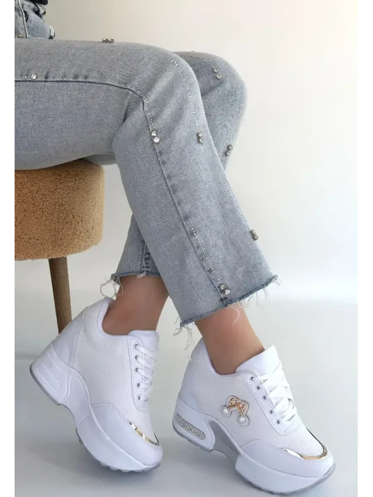 Wody Beyaz Cilt Simli Bağcıklı Spor Ayakkabı