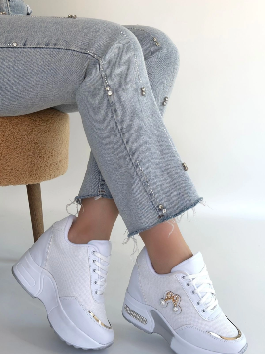 Wody Beyaz Cilt Simli Bağcıklı Spor Ayakkabı