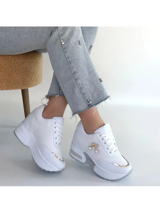 Wody Beyaz Cilt Simli Bağcıklı Spor Ayakkabı