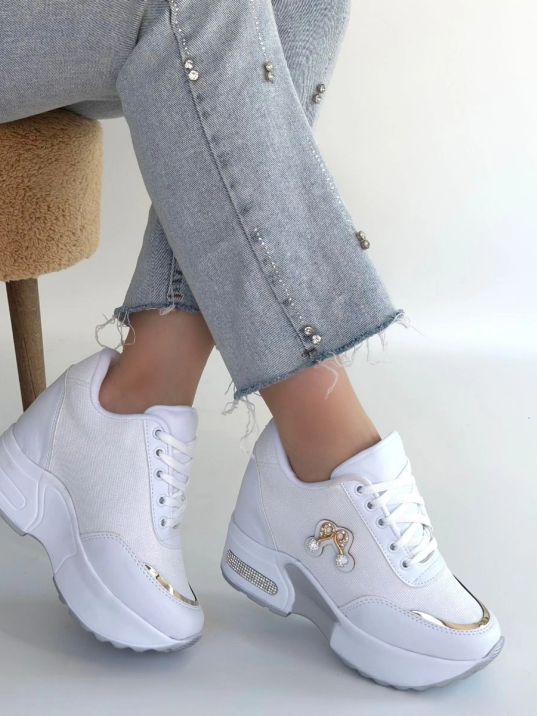 Wody Beyaz Cilt Simli Bağcıklı Spor Ayakkabı