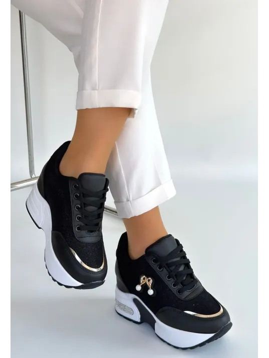Wody Siyah Cilt Simli Bağcıklı Spor Ayakkabı